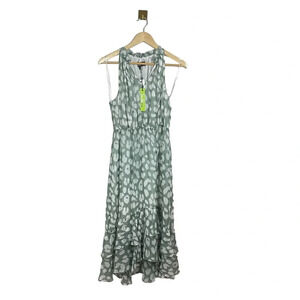 NWT Sam Edelman Sleeveless Ruffle Patterned Midi Dress in Green/White Size 8